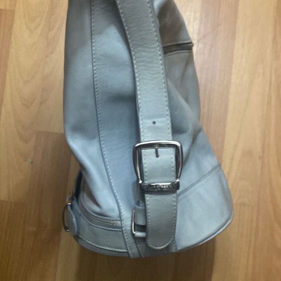 Valentina Teal Leather Bucket Shoulder Bag Double Zipper Made In Italy - Picture 12 of 12